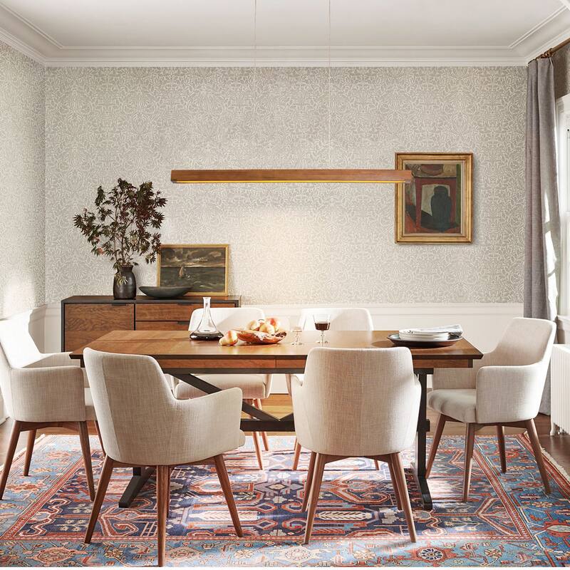 25-Watt Modern Brown Long Linear Walnut Wood Integrated LED Island Chandelier for Kitchen, Dining Room