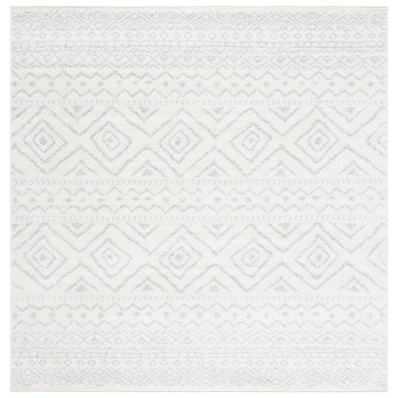 SAFAVIEH Tulum Vassilia Moroccan Boho Distressed Rug - 3' Square - Ivory/Light Grey