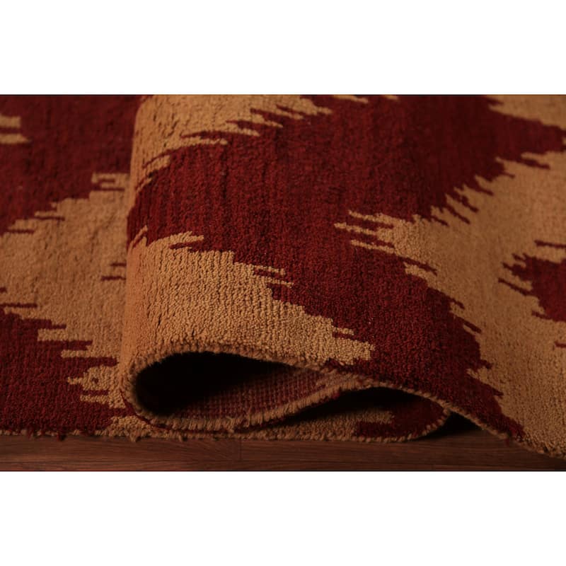 Hand Knotted Oriental 100% Wool Carpet Modern Geometric Red Moroccan Area Rug - 13' 10'' X 10' 0''