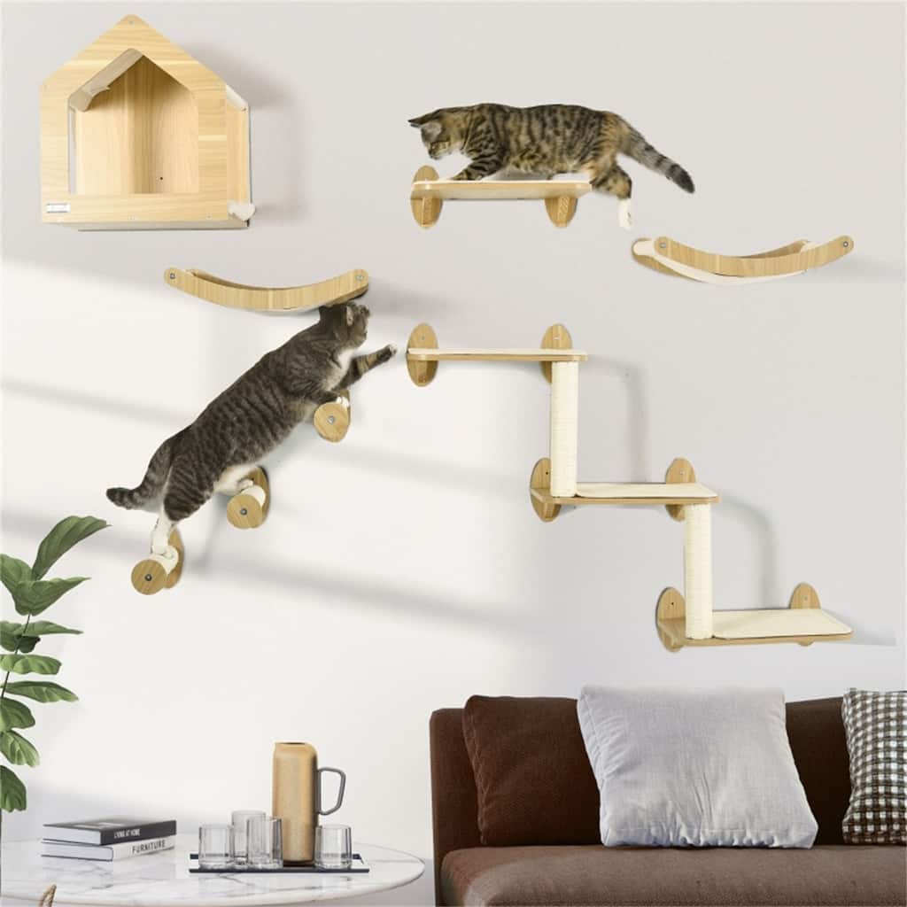 Cat Shelf Set, Cat Tower Includes Sisal Cylindrical Jumping Perches - 17.5" L x 13" W x 3.5" H