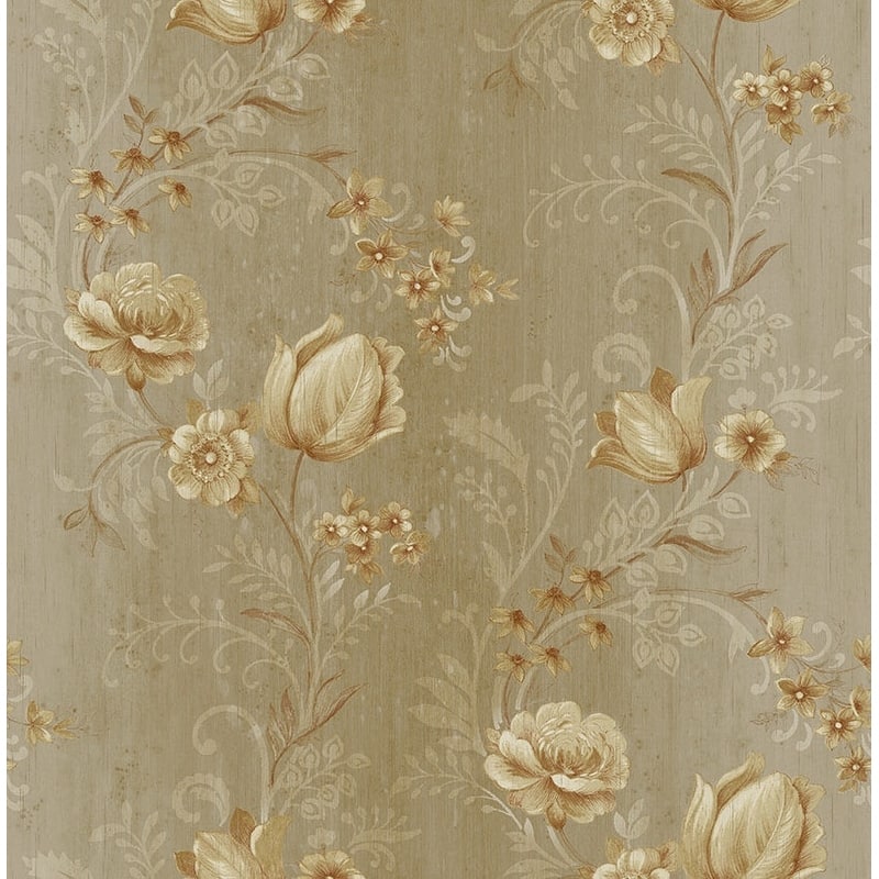 Seabrook Design Hestia Floral Trail Unpasted Wallpaper - 20.5 in W x 33 ft. L - Metallic Caramel & Honey
