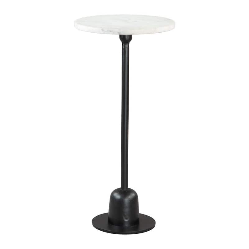 HomeRoots 25" White And Black Marble And Aluminum Round Pedestal End Table - 12' X '25.2' X '12