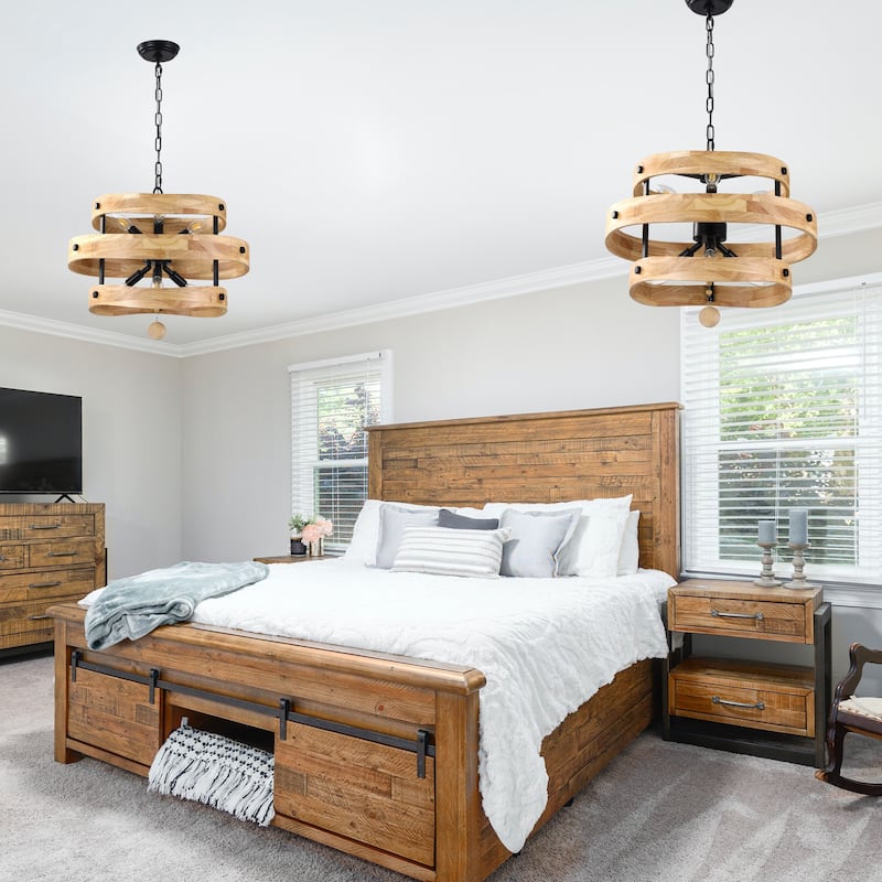 Bella Depot 20" 6-Light Solid Wood Rustic Chandelier Adjustable Pendant Light for Dining Room Bedroom