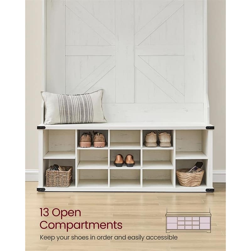 4-in-1 Hall Tree with Bench Coat Hooks Shoe Cubby Storage and Top Shelves Farmhouse Entryway Rack - 15.7"D x 51.2"W x 78.7"H
