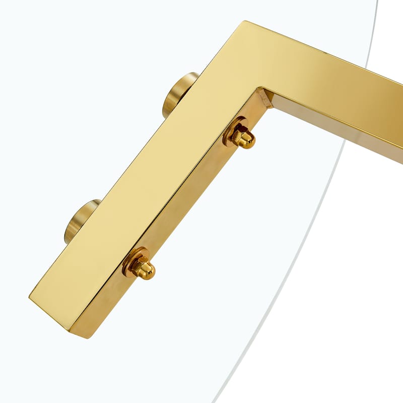 Roomfitters Round Glass Dining Table with Gold 7-Shaped Metal Legs for Dining, Office or Coffee Space, Gold