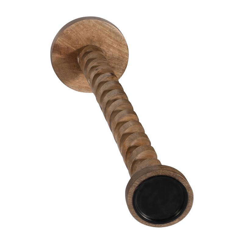 Wood Spiral Floor Pillar Candle Holder - Brown, 36 in.
