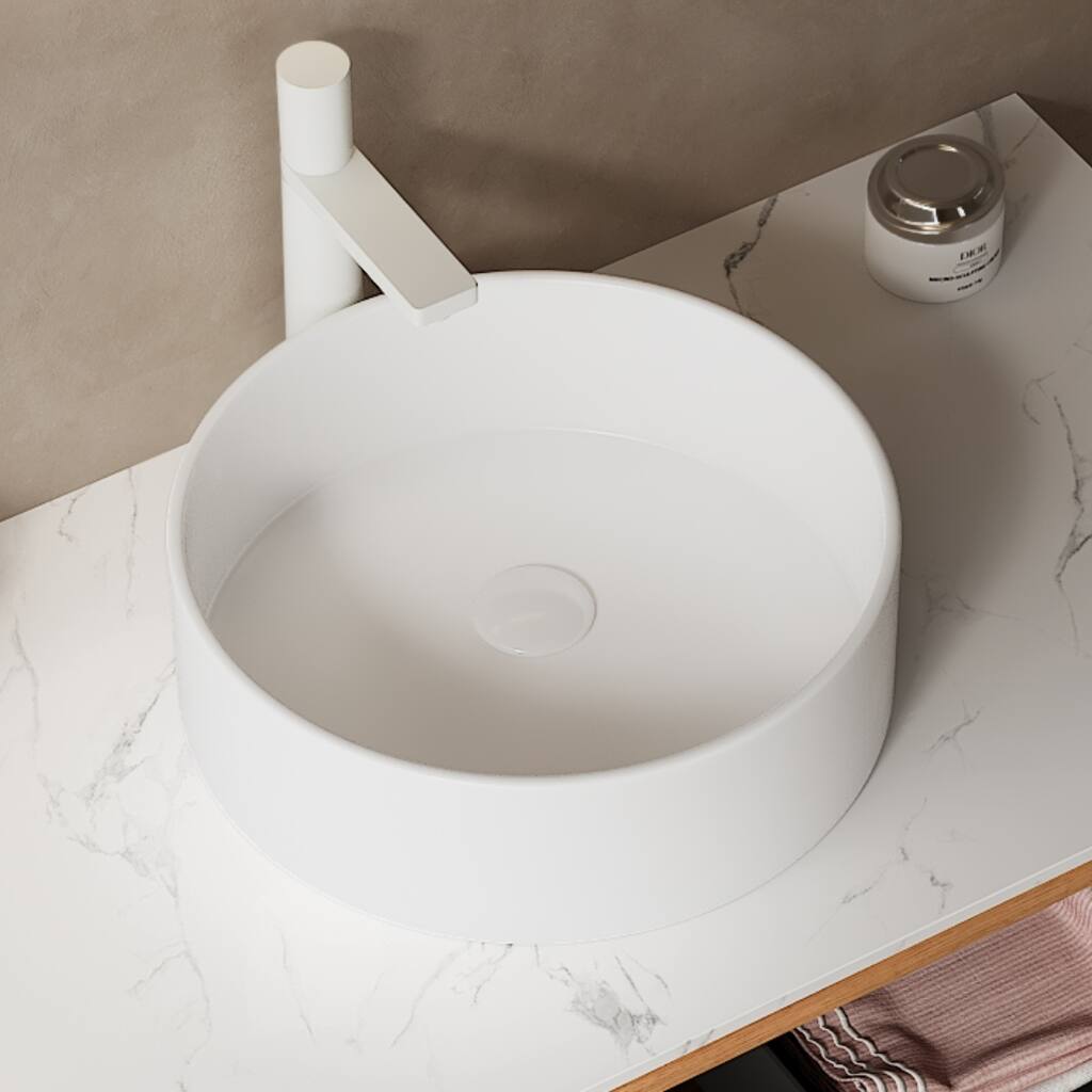 GDFStudio - Jessica Mid-Century Modern Ceramic Vessel Bathroom Basin, WITHOUT Faucet, NO Cabinet