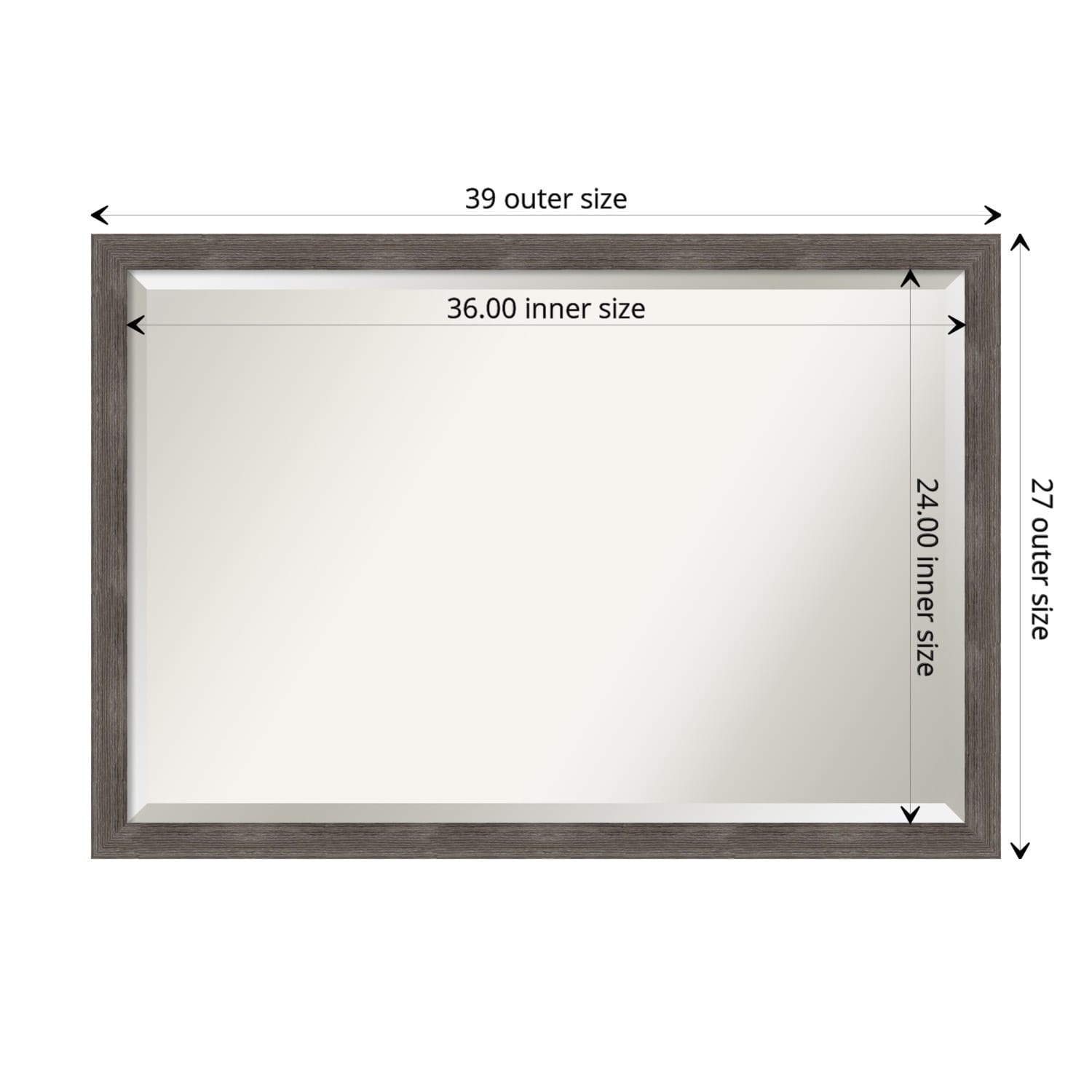 Beveled Wood Bathroom Wall Mirror - Pinstripe Lead Grey Frame - Pinstripe Lead Grey