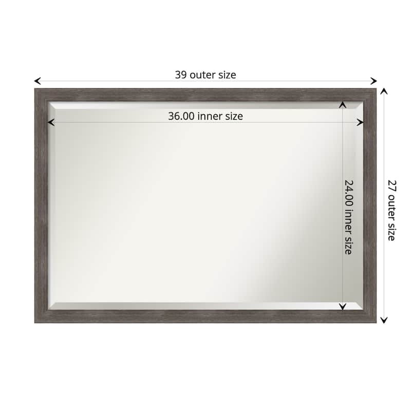 Beveled Wood Bathroom Wall Mirror - Pinstripe Lead Grey Frame - Pinstripe Lead Grey - Outer Size: 39 x 27 in