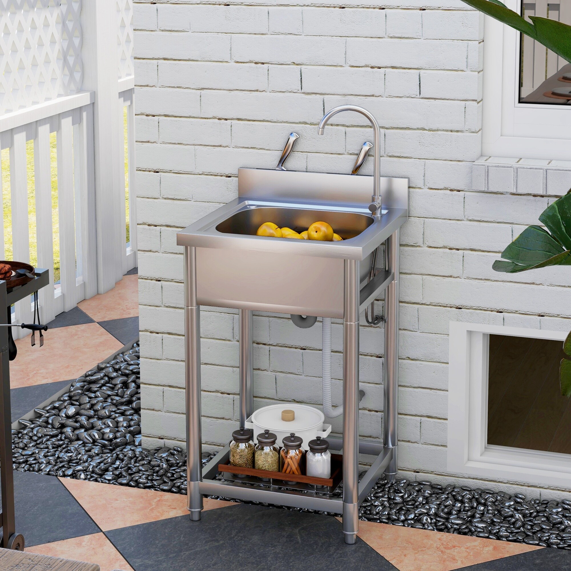 HOMCOM Outdoor Utility Sink Deep Stainless Steel Sink Free Standing Single Bowl Kitchen Sink 22 Inch 22 Inch On Sale Bed Bath Beyond 40825655