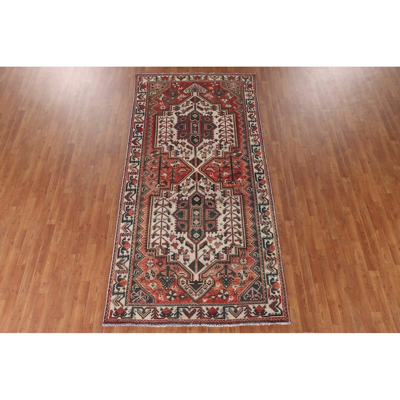 Geometric Bakhtiari Persian Vintage Rug Handmade Tribal Wool Carpet - 4'11"x 10'1"