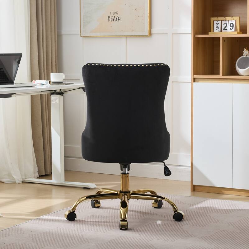 Velvet Upholstered Home Office Chair, Tufted Swivel Chair with Wheels, Ergonomic Computer Chair with Adjustable Height