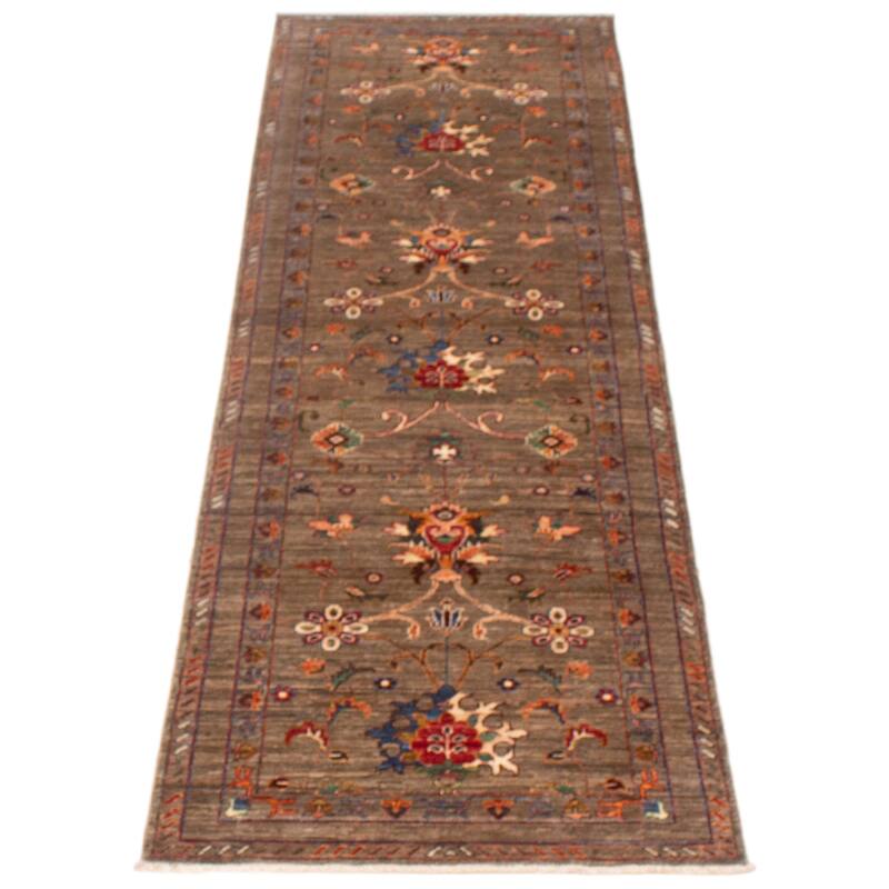 ECARPETGALLERY Hand-knotted Modern Ersari Taupe Wool Rug - 2'10 x 9'1