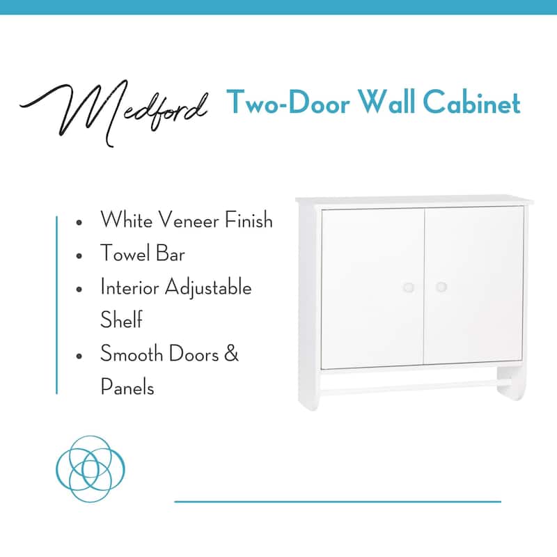 RiverRidge Medford Two-Door Bathroom and Laundry Wall Mount Storage Medicine Cabinet with Adjustable Shelf - White