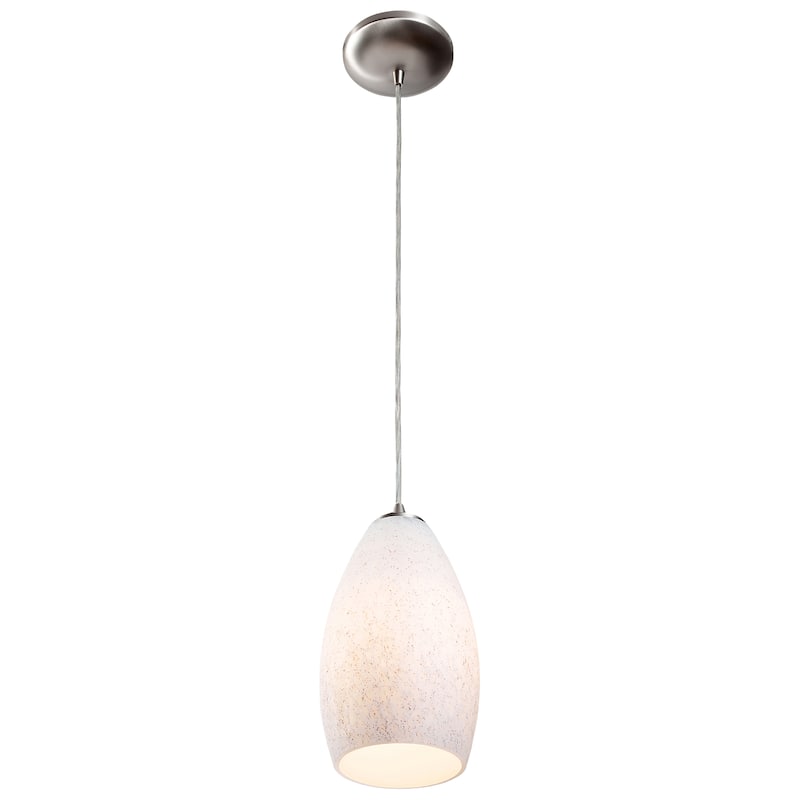 Access Lighting Champagne 1-Light Glass Pendant - Cord - Brushed Steel Finish - White Stone Glass Shade - Replaceable LED