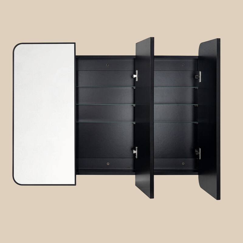 TEHOME Triple Door Bathroom Medicine Cabinet with Mirror, Soft Close, Adjustable Glass Shelves, Fully Assembled