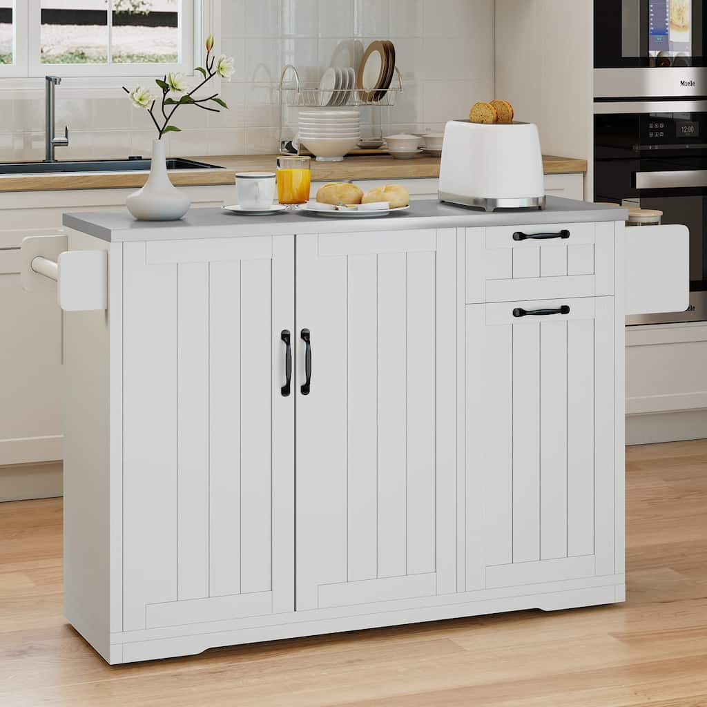 Moasis 47.2" Drop Leaf Kitchen Island with Stainless Steel Top and Wheels & Pull-Out Cabinet