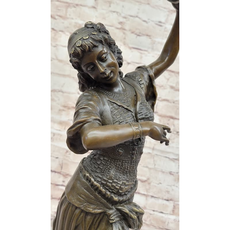 Tambourine Dancer Girl Bronze Sculpture Musical Decor Figure By M.C. Bouay
