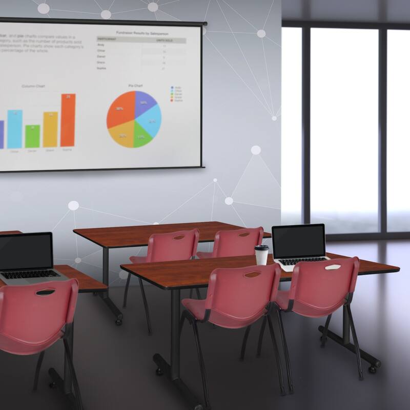 48" x 24" Training Table- Cherry & 2 'M' Stack Chairs- Burgundy - 48 x 24 inches