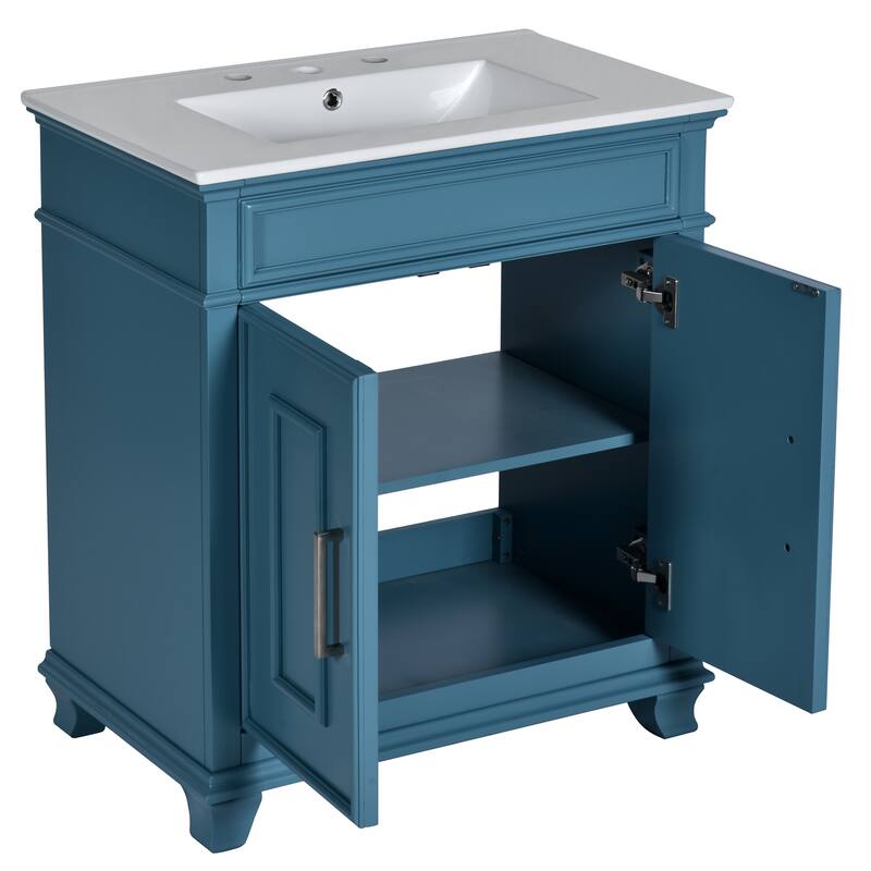 30 Inch Bathroom Vanity with Resin Sink - Freestanding Vanity with Storage Shelf and Solid Wood Frame