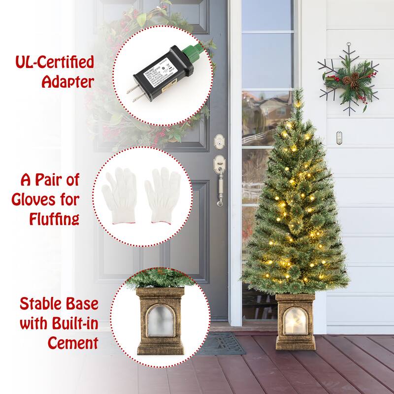 Gymax 4 FT Pre-Lit Potted Christmas Tree Artificial Entrance Tree w/