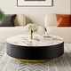 preview thumbnail 3 of 31, Modern Drum Coffee Table with Oak Veneer, Sintered Stone Coffee Table with 2 Solid Wood Drawers, Fully Assembled, White
