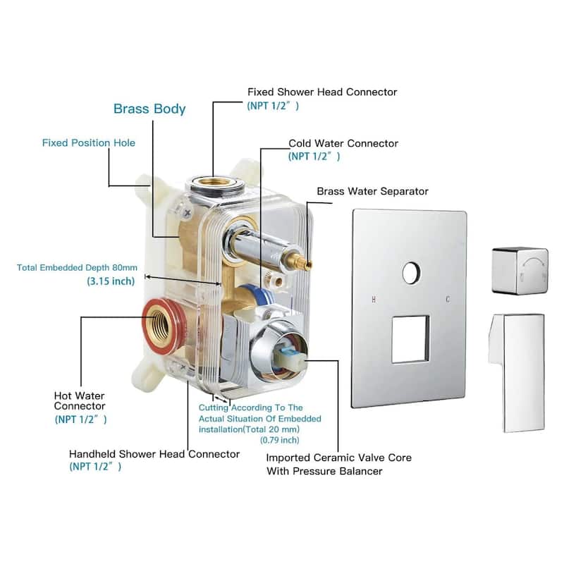 16 Inch Wall Mounted Shower Faucet With Handheld Shower Modern Shower System With Rain Shower Head With Pressure Balance Valve