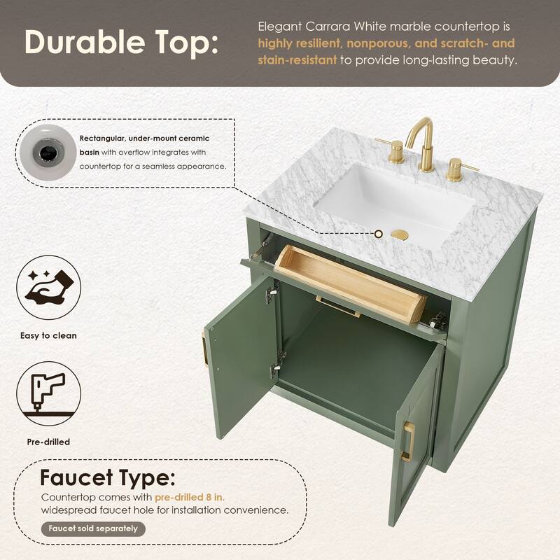 Altair Ivy Single Bathroom Vanity Set and Carrara White Countertop without Mirror