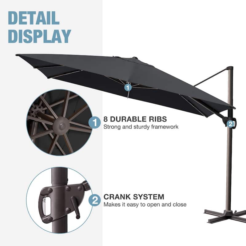 VredHom 9 x 12 FT Outdoor Patio Cantilever-Offset Umbrella with Wheel Base