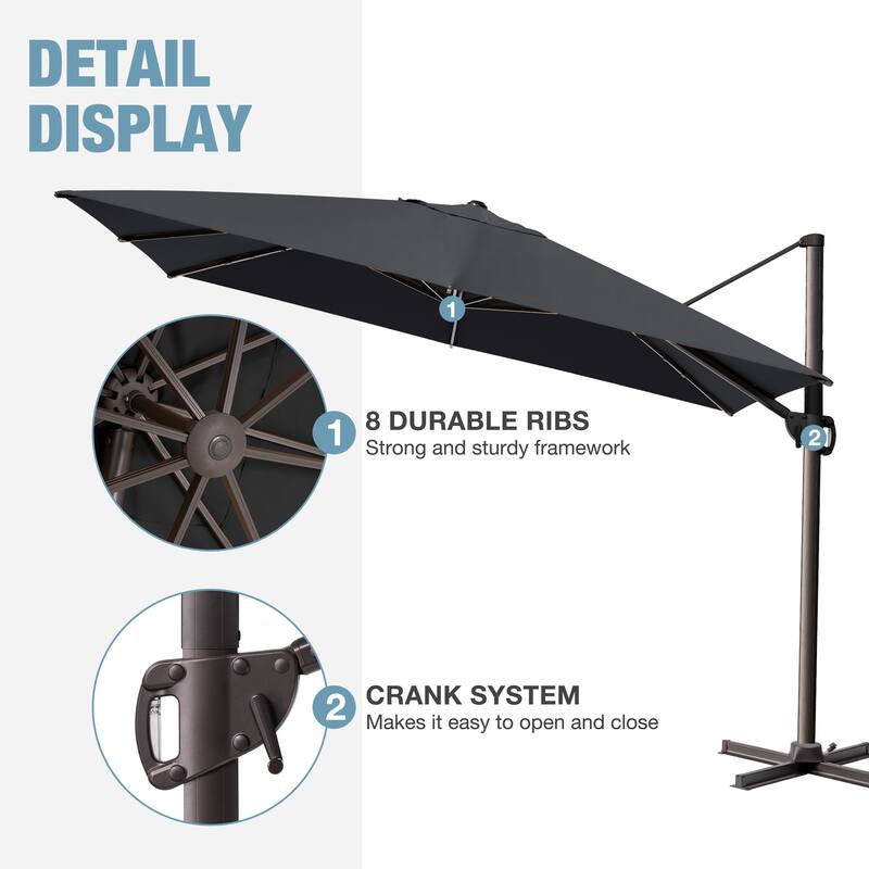 VredHom 9 x 12 FT Outdoor Patio Cantilever-Offset Umbrella with Wheel Rod Base