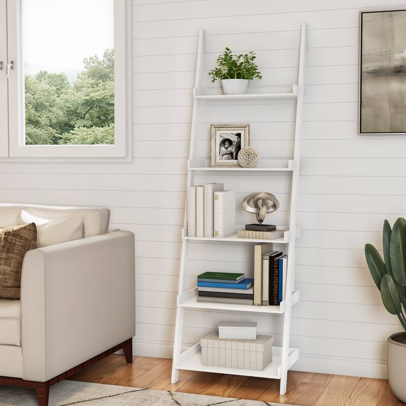 Lavish Home 5-Tier Ladder Bookshelf - White