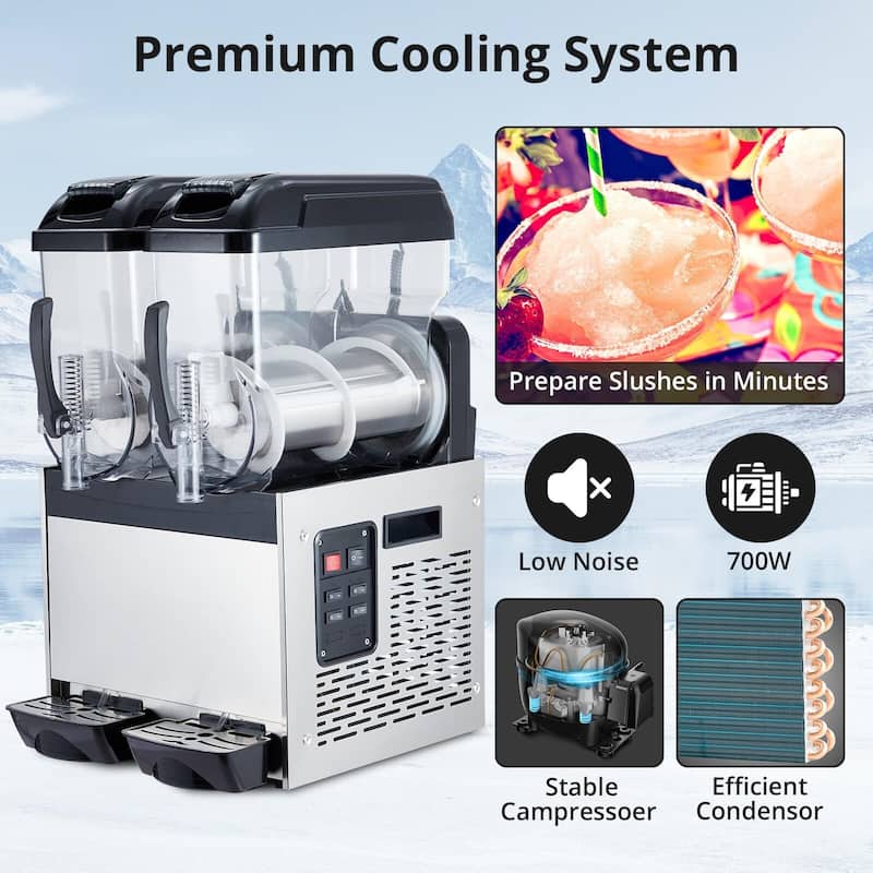 Commercial Slushy Machine, 24L/6.4 Gal, Self-Cleaning, for Margaritas, alcoholic beverages, smoothies, and soft ice cream
