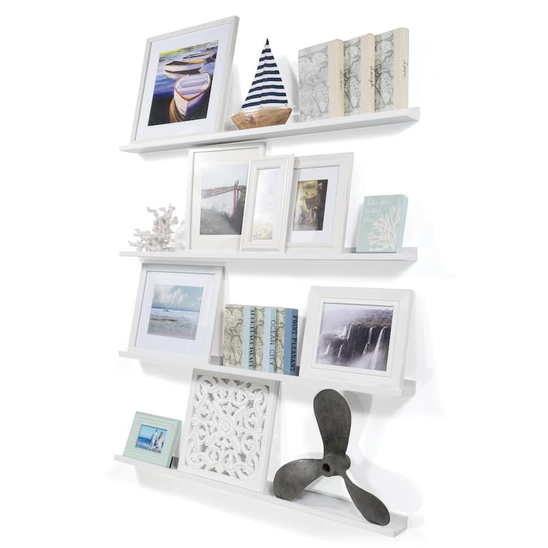 Wallniture Denver 46" Picture Ledge Floating Shelves, White, Set of 4