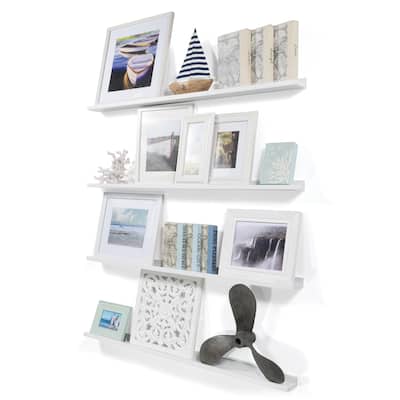 Wallniture Denver 46" Picture Ledge Floating Shelves, White, Set of 4