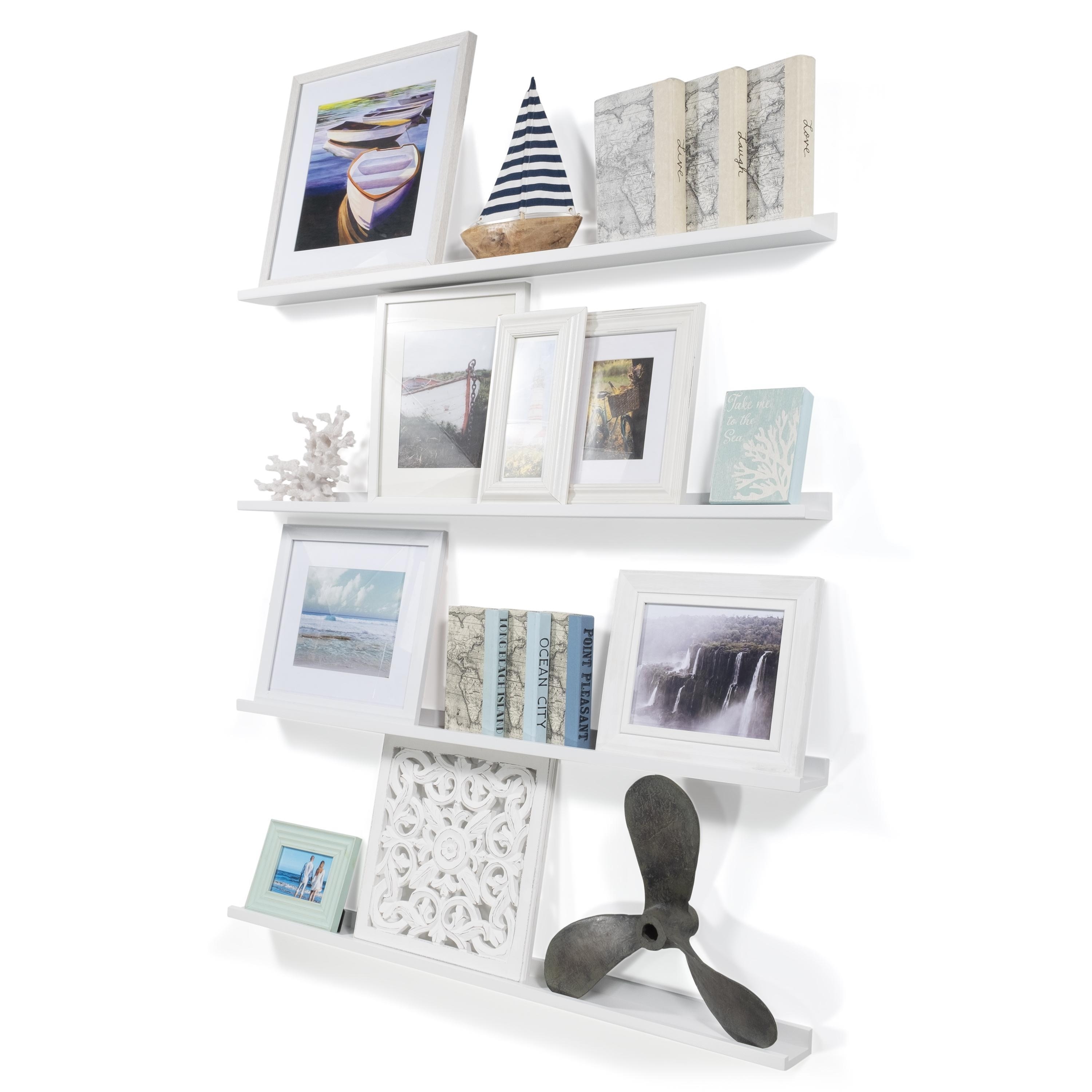 Wallniture Denver 46" Picture Ledge Floating Shelves, White, Set of 4