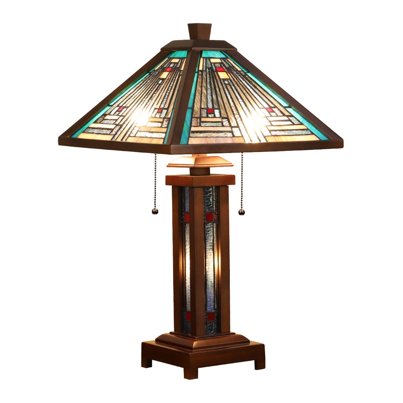 Mission Tiffany-Style 3-Light Dark Walnut Double Lit Table Lamp 15" Shade