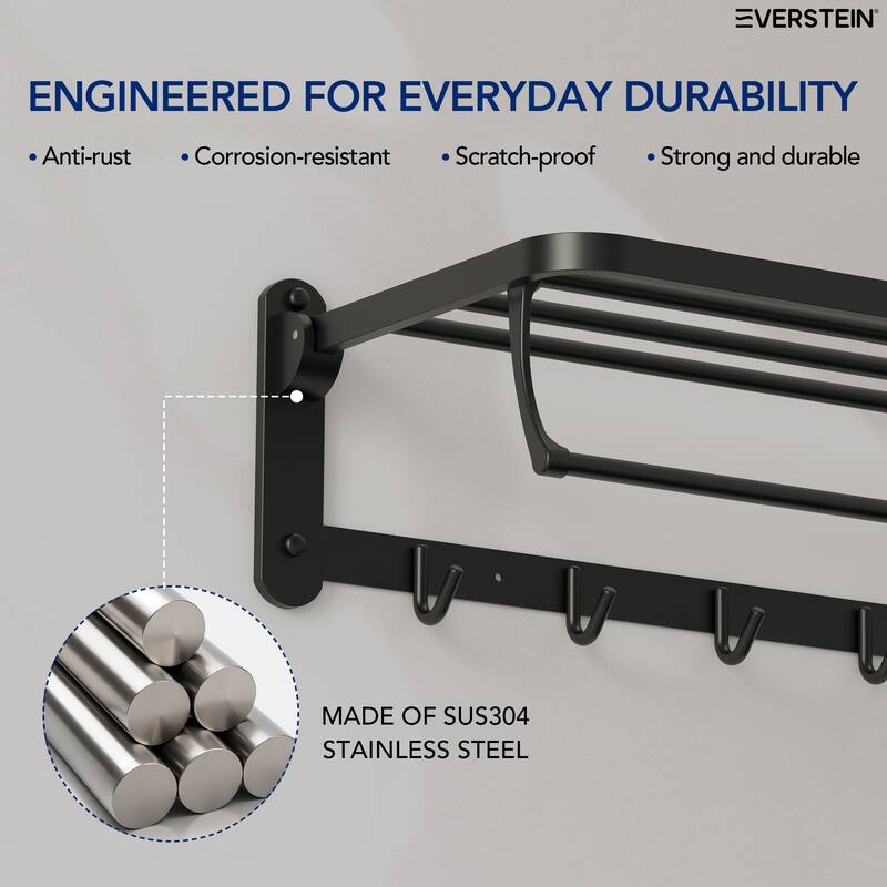 2-Tier Stainless Steel Bath Towel Rack with 5 Hooks