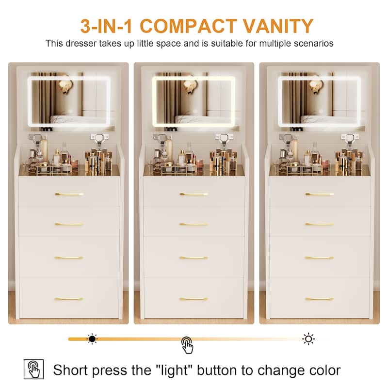 3 In 1 Vanity Desk with Mirror,Glass Desktop and 3 Drawers