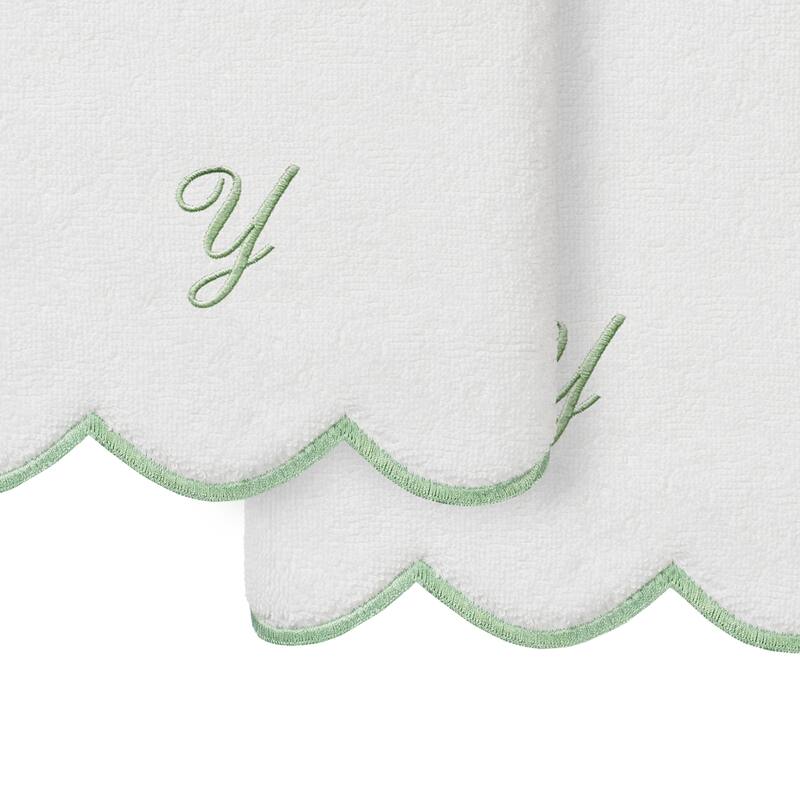 Authentic Hotel and Spa 100% Turkish Cotton Green ADORNIA Scallop Personalized 2 Piece Hand Towel Set - 2 Hand Towels