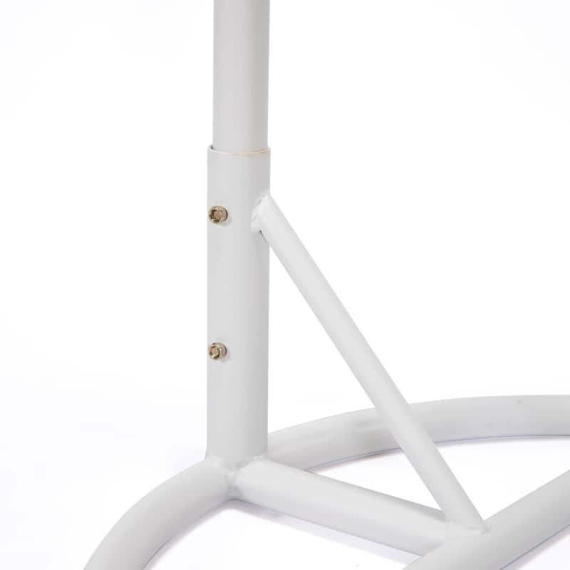 Patio Hanging Egg Swing Chair with White Wicker Shell and Iron Frame for Indoor Outdoor Patio Porch Garden Backyard