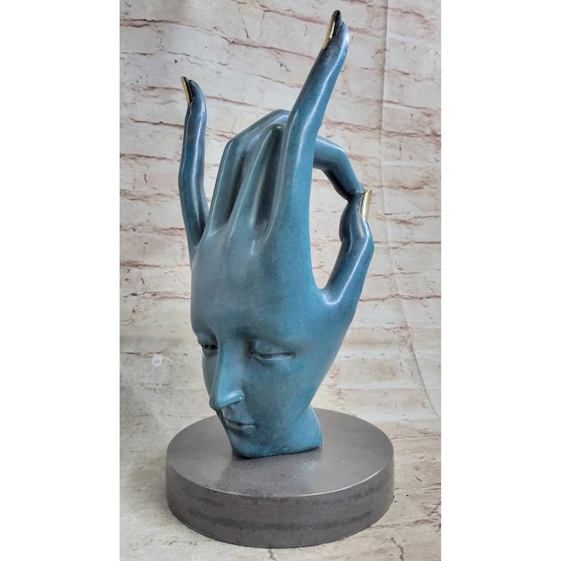 Salvador Dali Human Face Hand Made Bronze Sculpture Special Patina Statue Decor