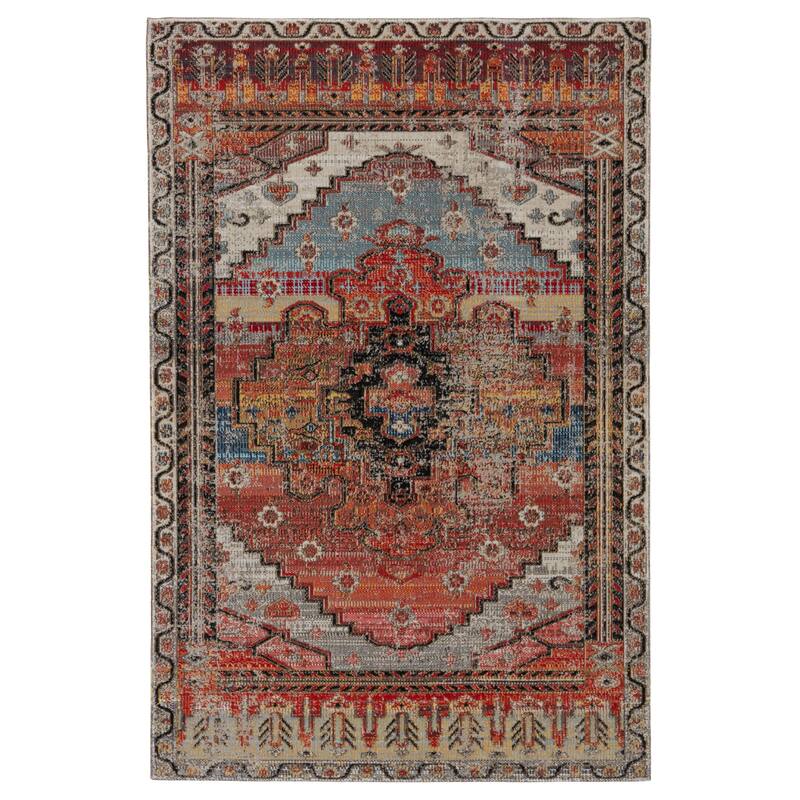 Cicero Indoor and Outdoor Medallion Area Rug - 4' x 6' - Multicolor/Orange