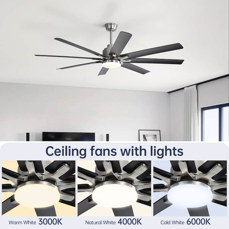 52" Indoor Noiseless Ceiling Fan with Integrated LED Light and Remote