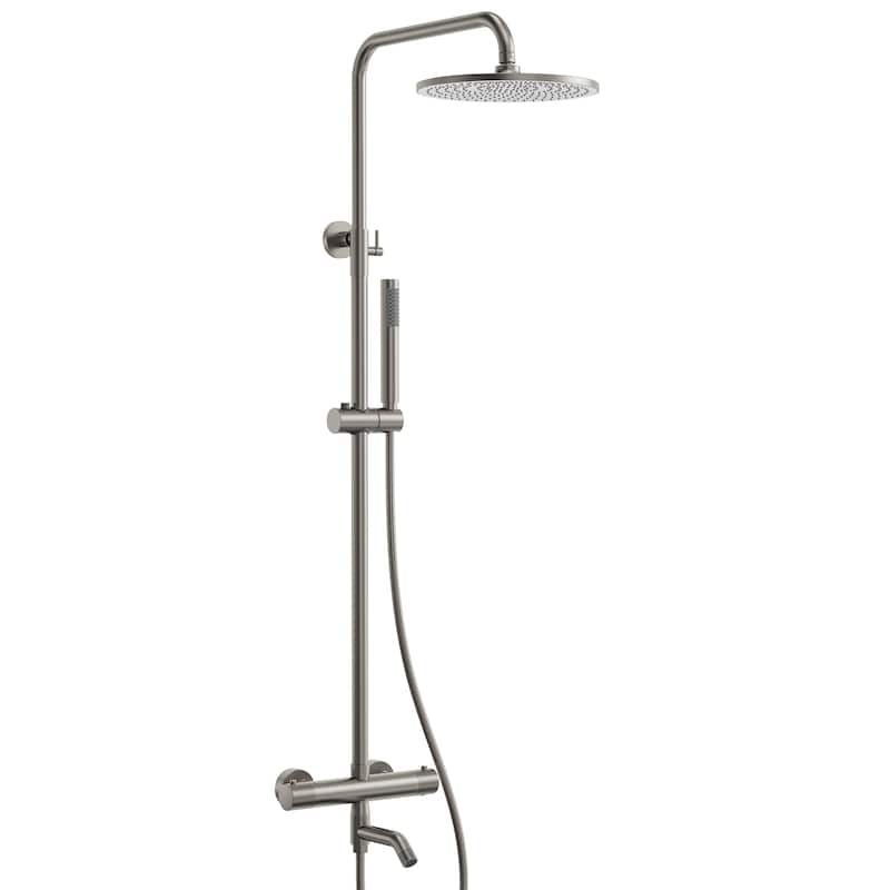 Height Adjustable Thermostatic Shower System with Tub Spout, 10" Rain Shower Head, Hand Shower, Brass Valve