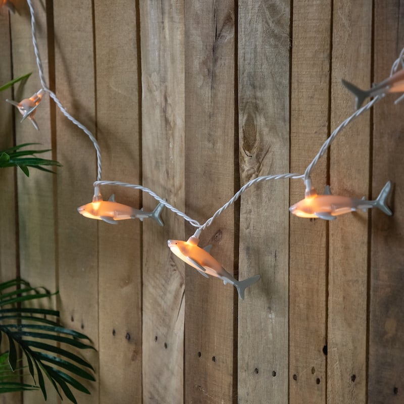 10-Count Gray and White Shark Patio Light Set 5.75ft White Wire - Gray and White