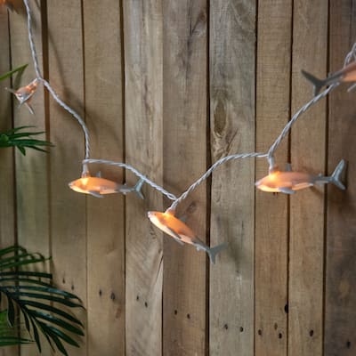 10-Count Gray and White Shark Patio Light Set 5.75ft White Wire - Gray and White