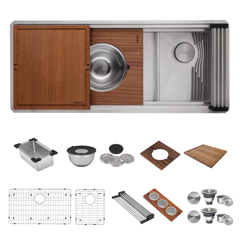 Ruvati 45-inch Double Bowl Workstation Kitchen Sink Undermount 16 Gauge Stainless Steel - RVH8253