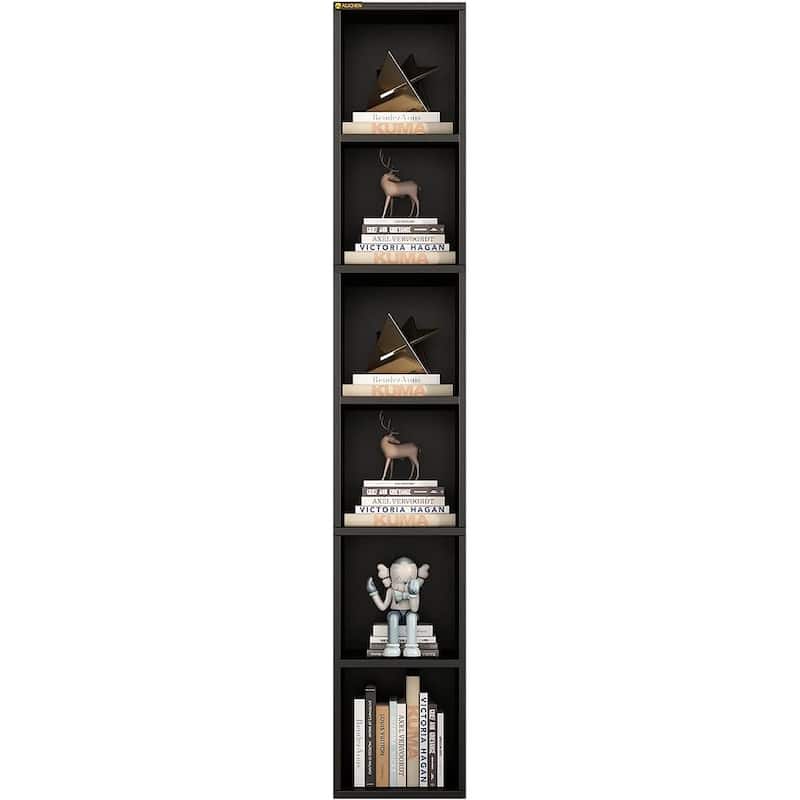 6Tier Wooden Tall Narrow Open Bookcase and Bookshelves,Black On Sale