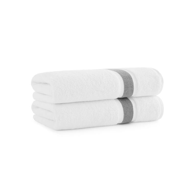 Aston & Arden Aegean Recycled Striped Towel Collection - Bath Towel - Set of 2 - Dark Gray