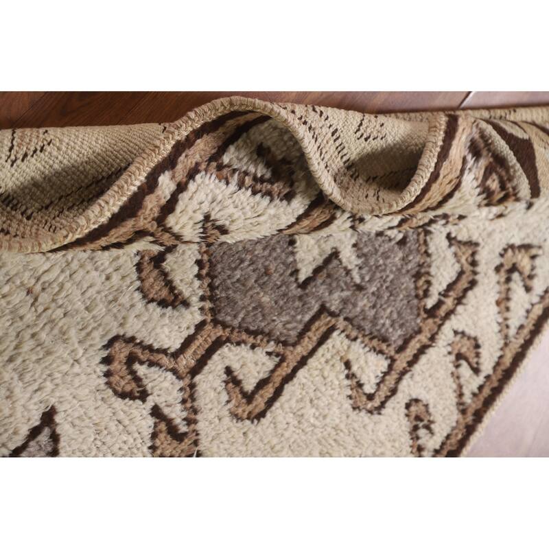 Geometric Anatolian Turkish Runner Rug Hand-knotted Wool Carpet - 3'5"x 11'11"